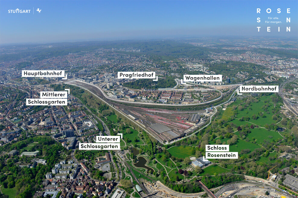 Luftaufnahme des neuen Stadtteils Stuttgart Rosenstein.