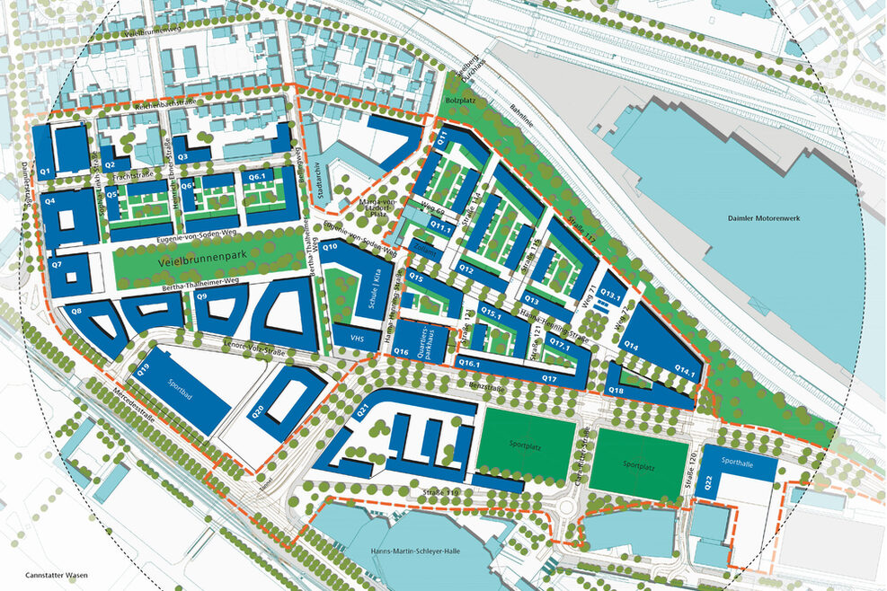 Framework plan of the Neckarpark urban district.