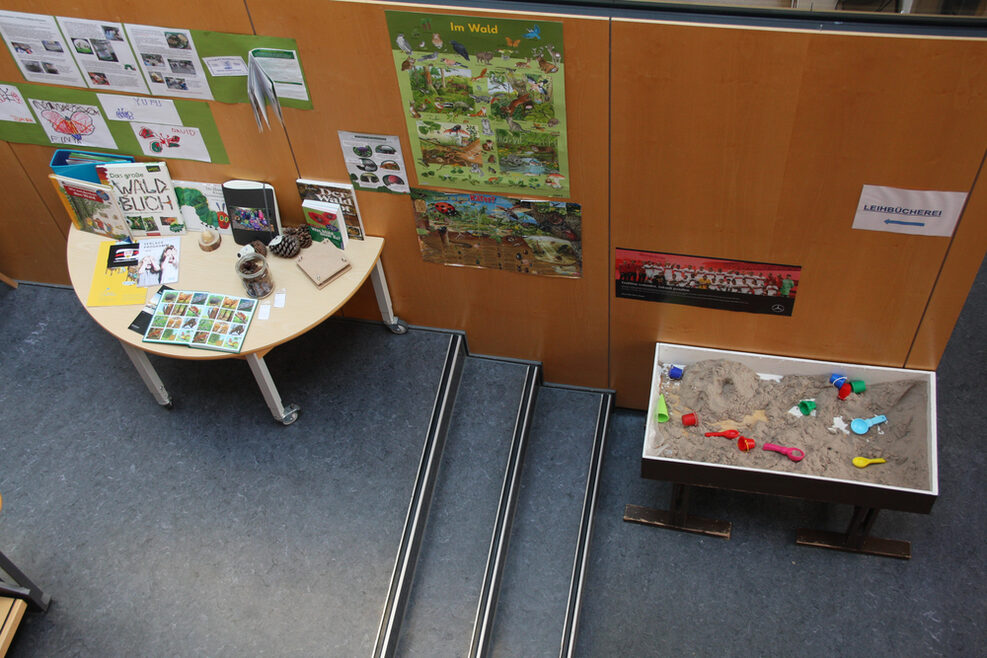 Im Foyer lernen die kinder alles über den Wald anhand von Plakaten.