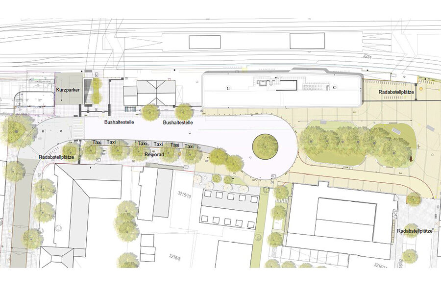 Die Grafik zeigt aus der Luft gesehen, die Planungen für die Neugestaltung des Platzes.