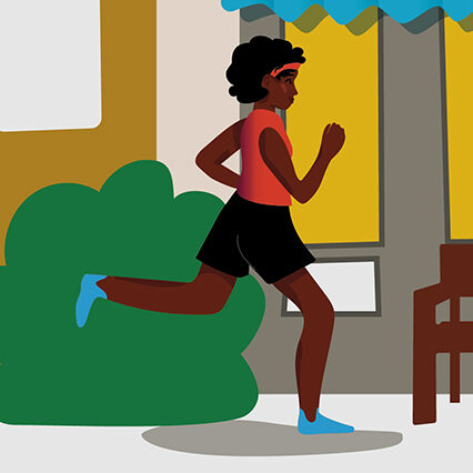 Ein Frau joggt die Straße entlang.