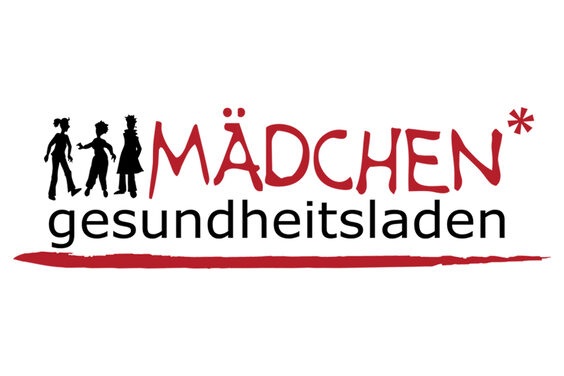 Logo Mädchengesundheitsladen. Sichtbar ist die Silhouette von drei Mädchen*.