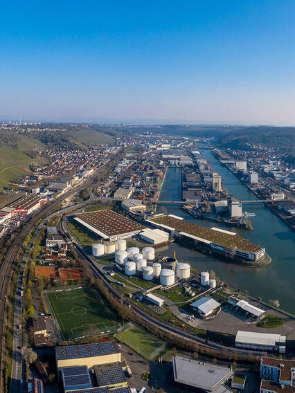 Luftaufnahme des Stuttgarter Hafengelände.