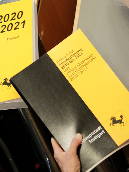 Zu sehen sind die Publikationen des Haushaltsplans 2020/2021 und die Finanzplanung 2021 bis 2024.