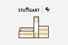 Piktogramm des Stuttgarter Rathauses mit Stuttgart-Logo darüber.