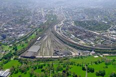 Luftaufnahme vom Gleisvorfeld des Stuttgarter Hauptbahnhofs