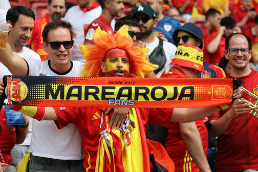 Fans of the Spanish national team in the stadium