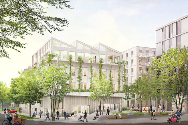 Visualisierung des Quartiersplatzes am Rotweg.