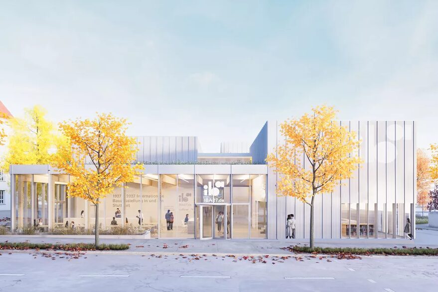 Das Foto zeigt eine Außenansicht des prämierten Entwurfs für das geplante Weissenhof.Forum, das als Besucher- und Informationszentrum am Weissenhof dienen wird.