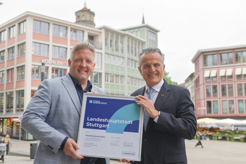 Lord Mayor Dr. Frank Nopper and Holger Siegle on Stuttgart's market square