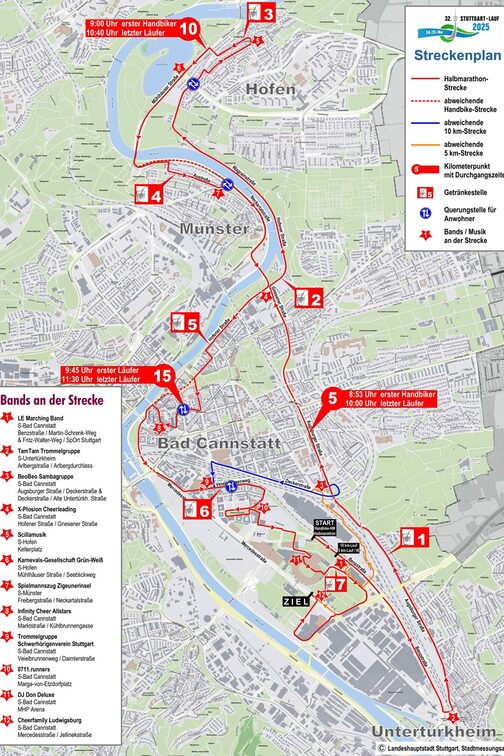 Die Grafik zeigt den Streckenplan des Stuttgart-Laufs 2025.