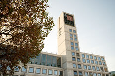 Exterior view of Stuttgart City Hall from below from the market square.