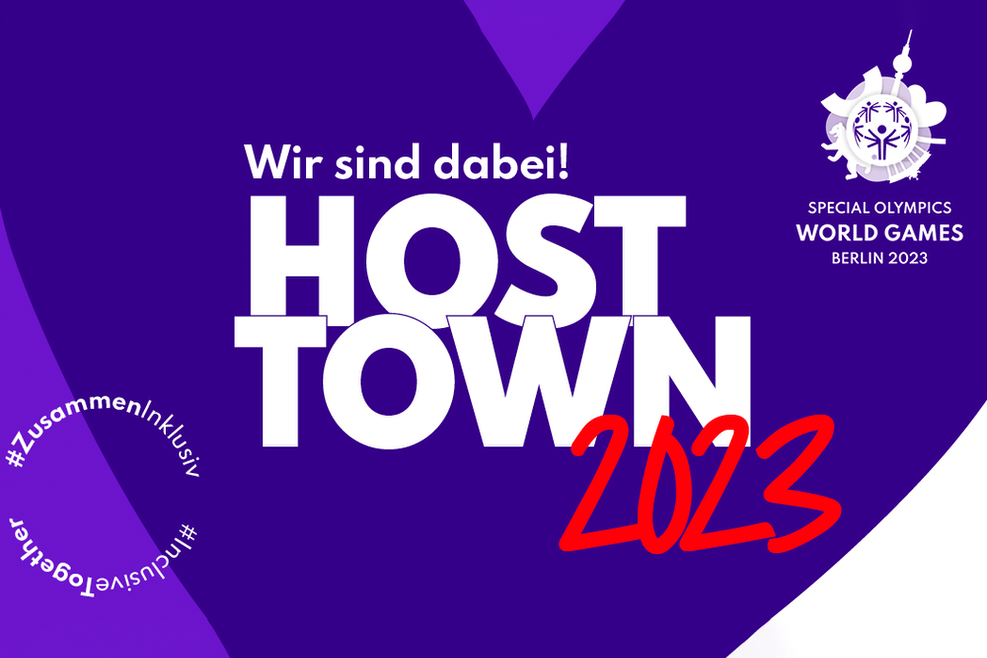 Logo "Special Olympics Word Games" Berlin 2023. Text im Bild: Wir sind dabei! Host Town 2023