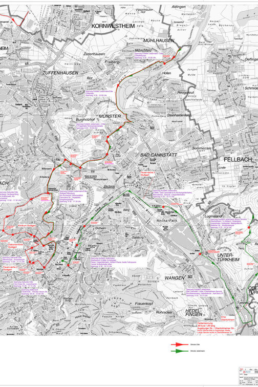 Strecken mit Sperrzeiten im Stadtbereich Stuttgart