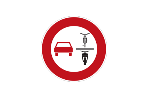 Zeichen 277.1: "Verbot des Überholens von einspurigen Fahrzeugen für mehrspurige Kraftfahrzeuge und Krafträder mit Beiwagen“.