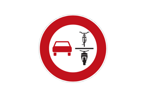 Zeichen 277.1: "Verbot des Überholens von einspurigen Fahrzeugen für mehrspurige Kraftfahrzeuge und Krafträder mit Beiwagen“.