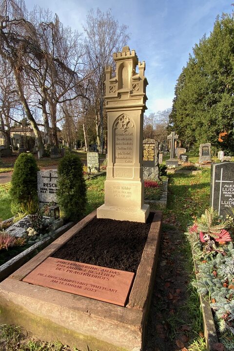 as Grab von Christina Fritz, gestorben am 11. Januar 1873 und laut Inschrift „Die erste Leiche des Friedhofs“