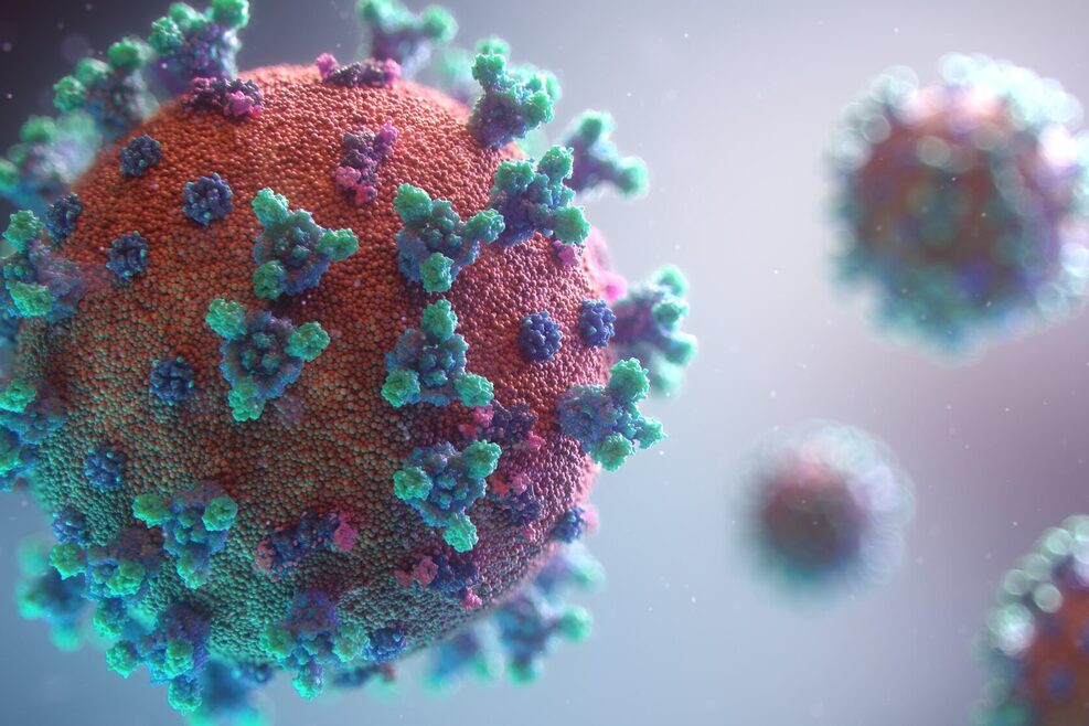 Das Foto zeigt ein Rendering des Coronavirus