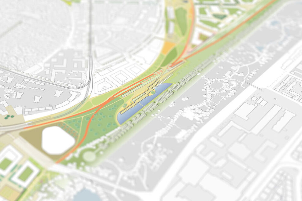 Eine grafische Ansicht des Stadtentwicklungsprojekts Stuttgart Rosenstein in einem kleinen, leicht unscharfen Abschnitt.