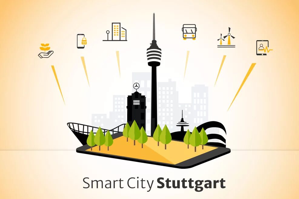 Smart City Stuttgart mit verschiedenen Piktogrammen