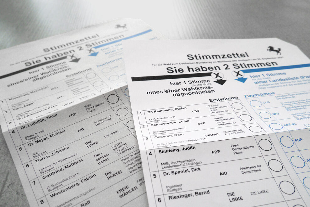 Abbildung der Stimmzettel zur Bundestagswahl 2021