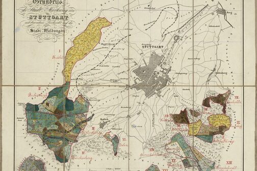 Die historische Karte zeigt die Stadtwaldungen im Jahr 1885.