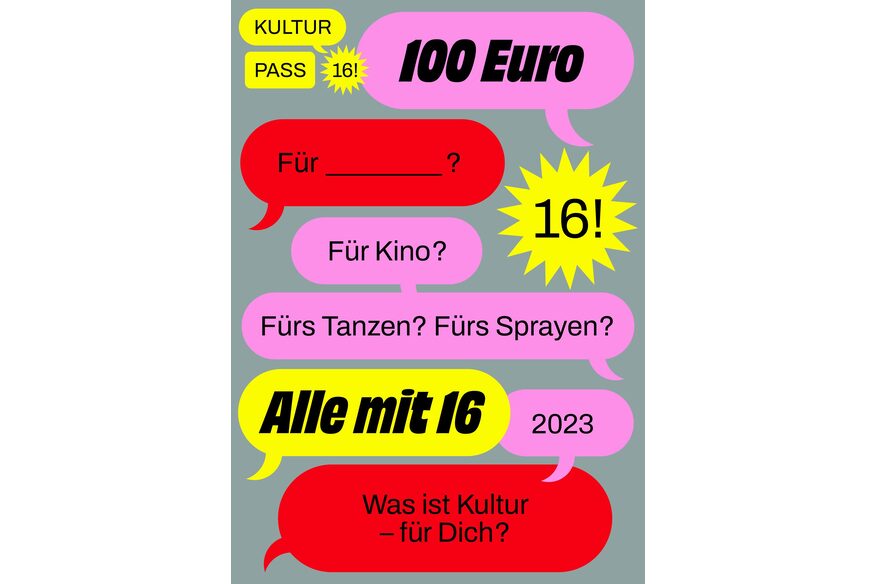 Eine bunte Grafik mit dem Hinweis auf die 100 Euro für Kinder und Jugendliche als Zuschuss für das kulturelle Angebot der Stadt.
