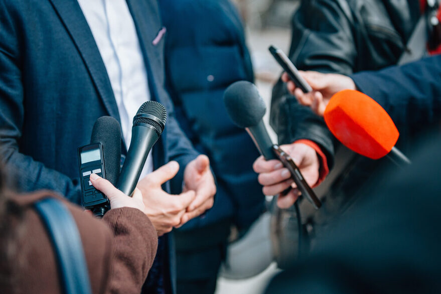 Interviewing businessman or politician, press conference