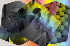 Keyvisual: Anthroposophy - Stuttgart. Waldorf. Globules. Collage with several black and white pictures over which a rainbow has been placed.