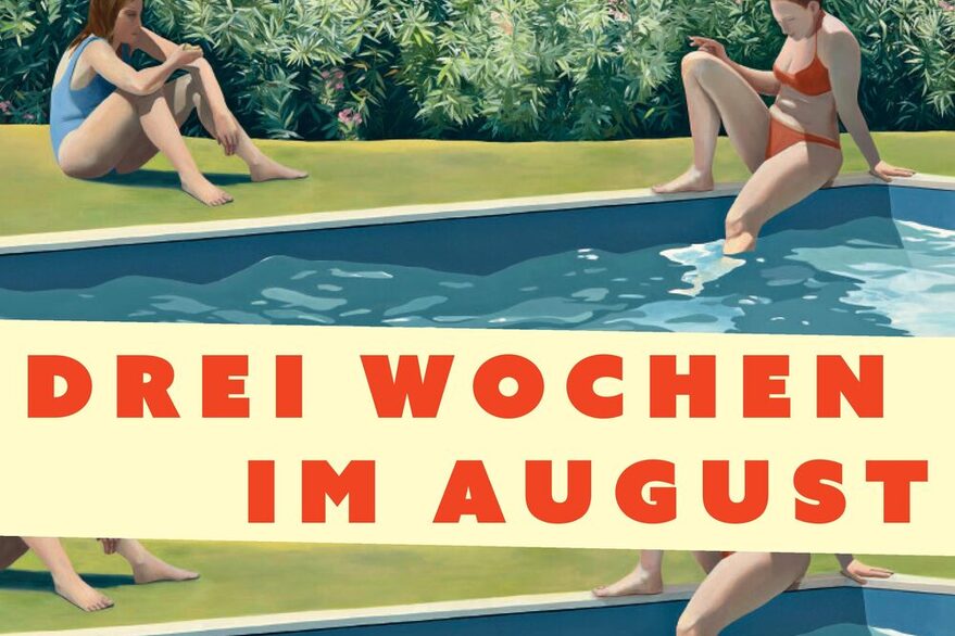 Gemälde von zwei Frauen am Schwimmbeckenrand, darauf der Titel des Buches in Großbuchstaben