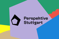 Grafik mit verschiedenen Farbflächen und dem Schriftzug Perspektive Stuttgart