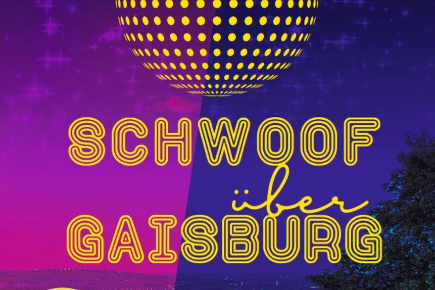 Logo: Lila Hintergrund mit dem Titel der Veranstaltung (in gelb) und einer Grafik die an eine Discokugel erinnert, ebenfalls in gelb.