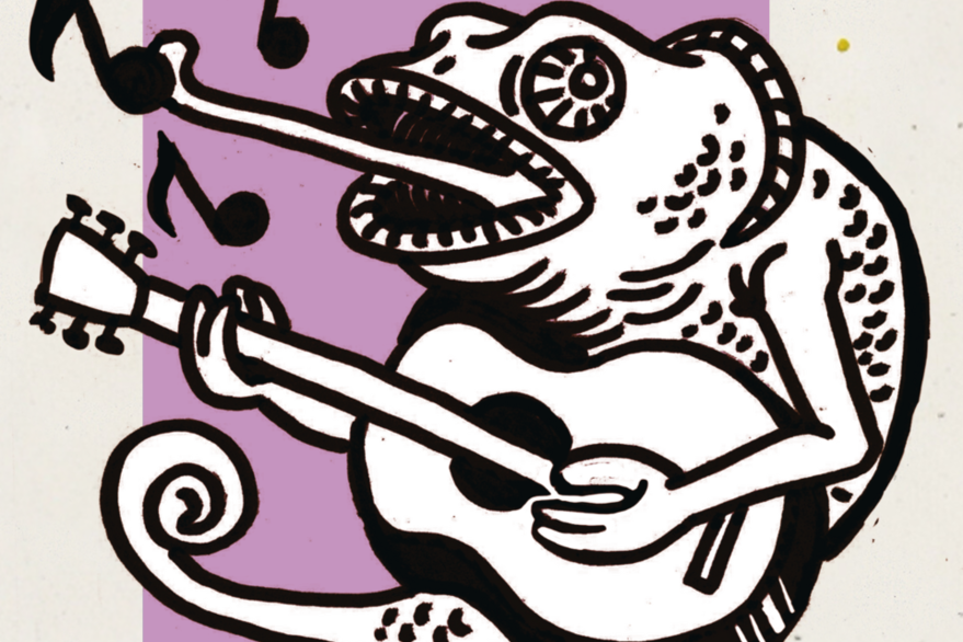Chamäleon mit Gitarre