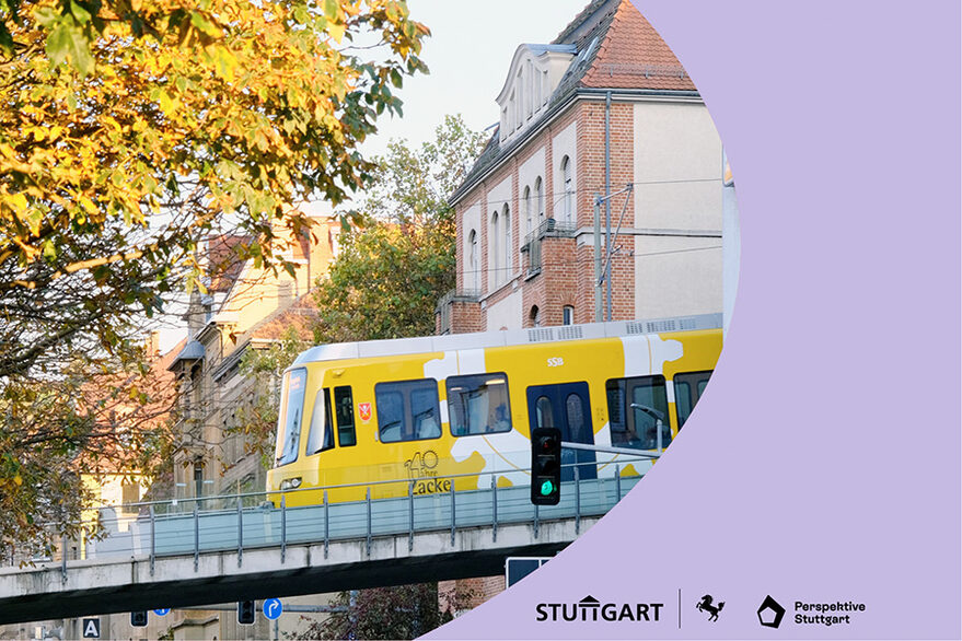 Die Zacke fährt nach oben, rechts lilafarbener Grund mit den Logos der Veranstalter.