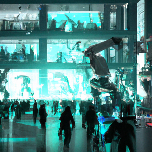 KI-generiertes Bild einer großen Produktionshalle mit futuristischen Elementen